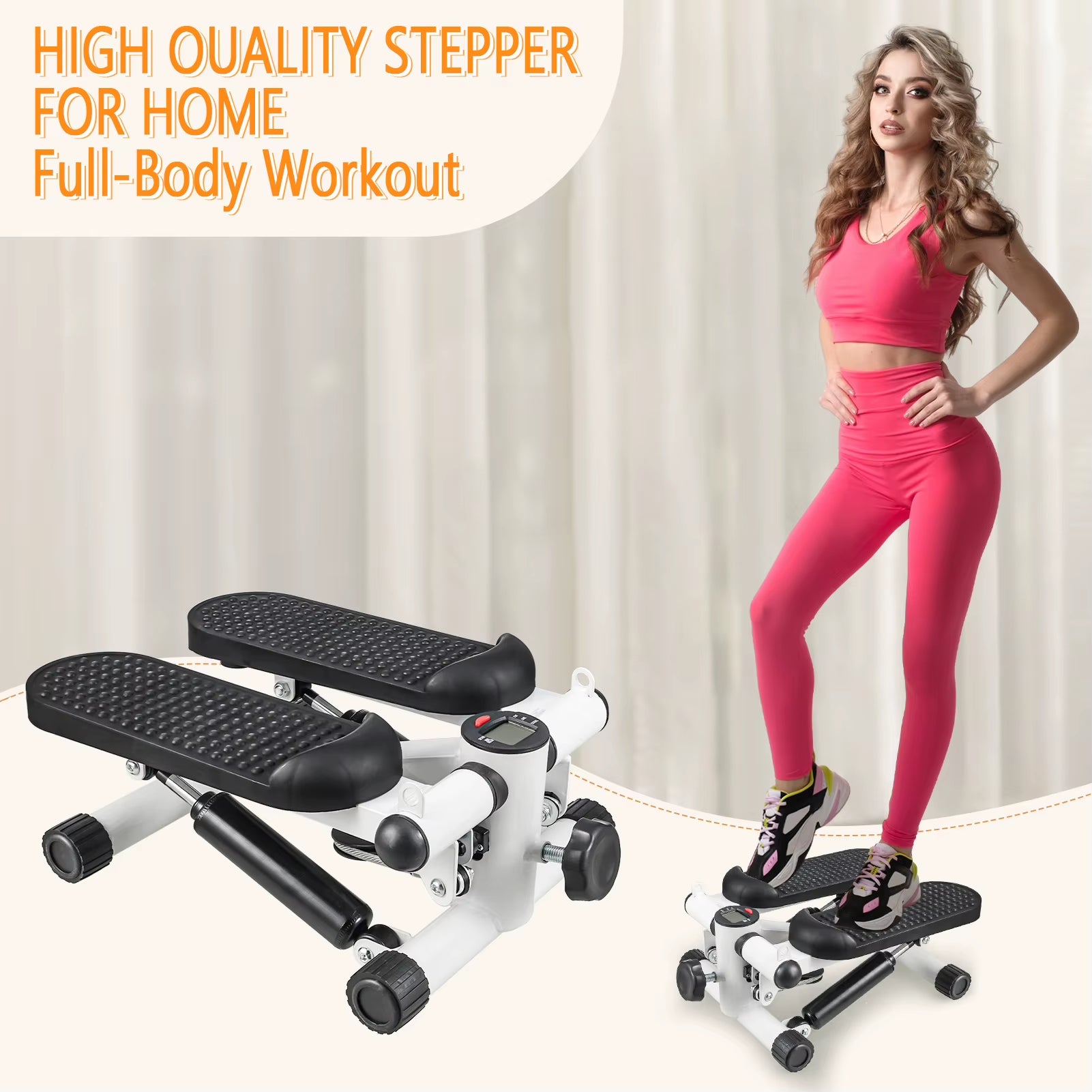 Ultimate Mini Stepper with Resistance Bands - Full Body Workout Machine with Digital Monitor for Home Fitness