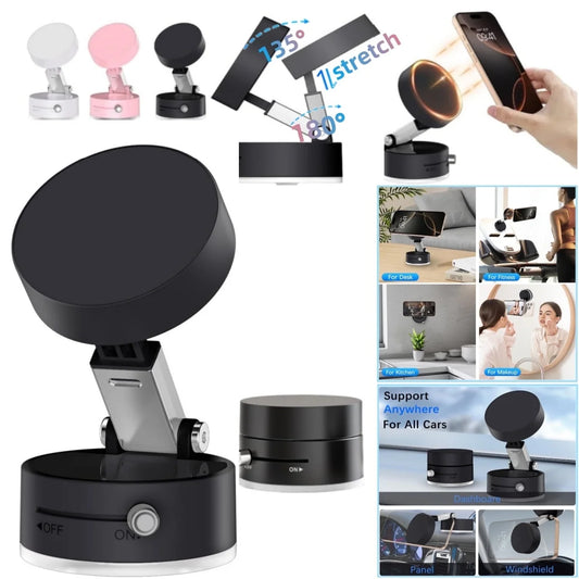 Versatile Vacuum Magnetic Car Phone Holder - Convenient Folding Suction Cup for Home and On-the-Go